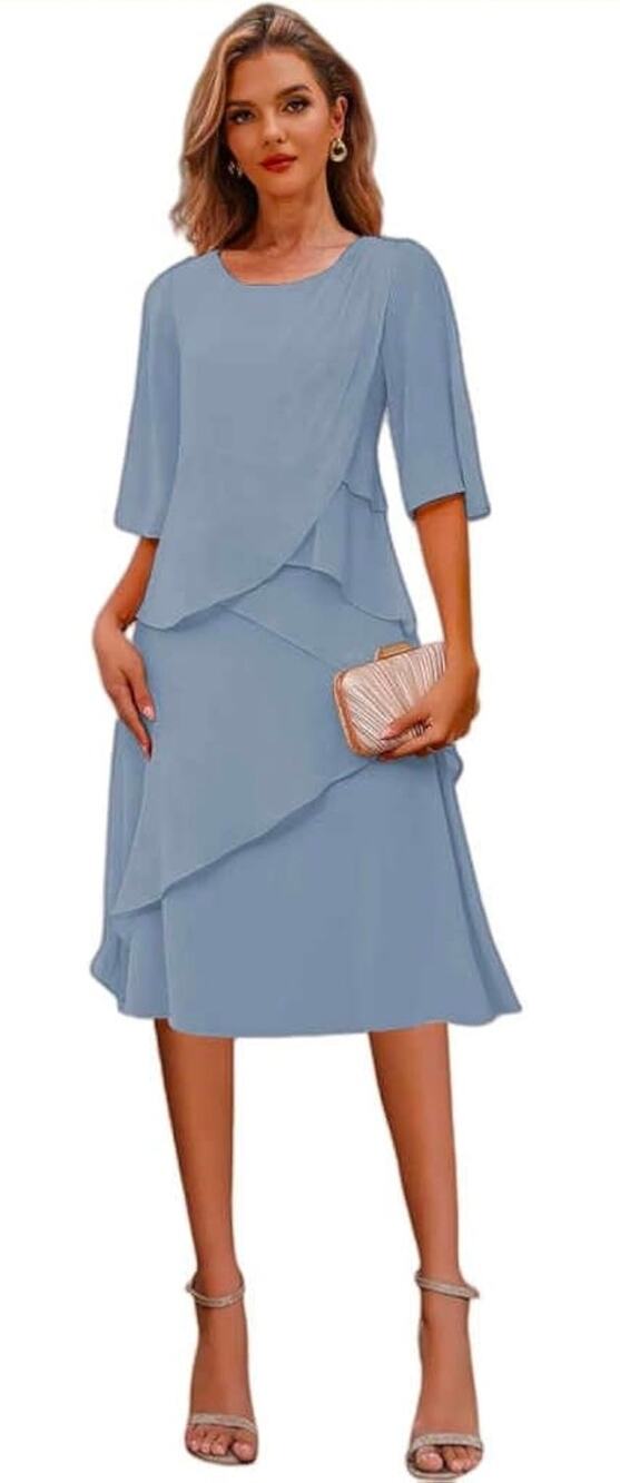 Formal chiffon tiered MOTB dress dusty blue SZ 14 Wedding special occasion fairy